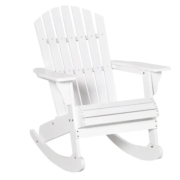 Snowy White Adirondack Rocking Chair for Outdoor Spaces, Slatted Back Design - product image 1