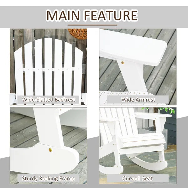 Snowy White Adirondack Rocking Chair for Outdoor Spaces, Slatted Back Design - product image 6