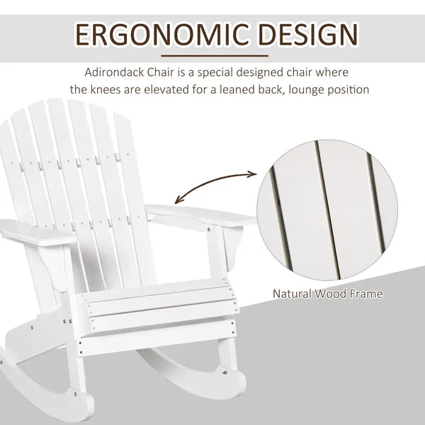 Snowy White Adirondack Rocking Chair for Outdoor Spaces, Slatted Back Design - product image 5