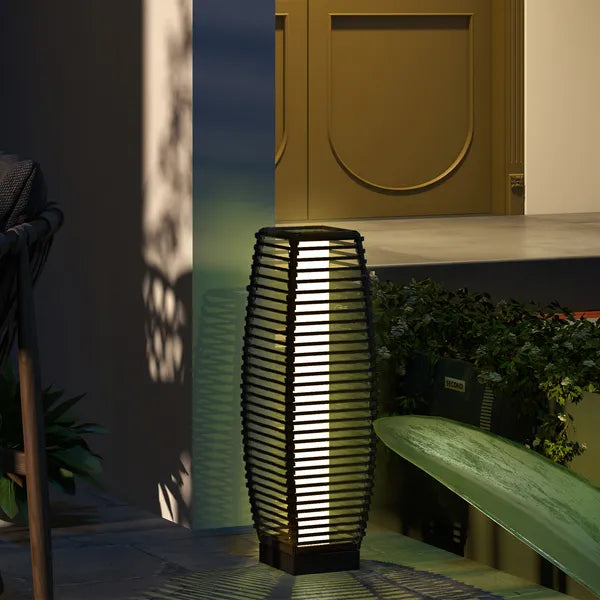 Outsunny Solar-Powered Rattan Floor Lamp, Auto On/Off LED Outdoor Garden Lantern, Pathway Light, Gray - product image 2
