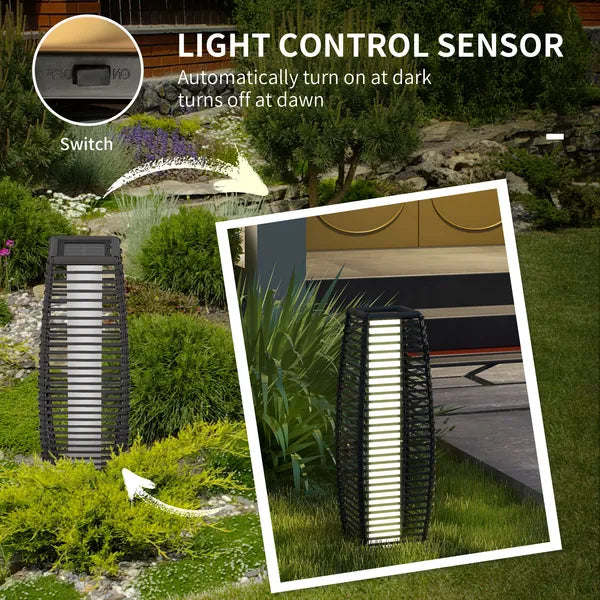 Outsunny Solar-Powered Rattan Floor Lamp, Auto On/Off LED Outdoor Garden Lantern, Pathway Light, Gray - product image 6