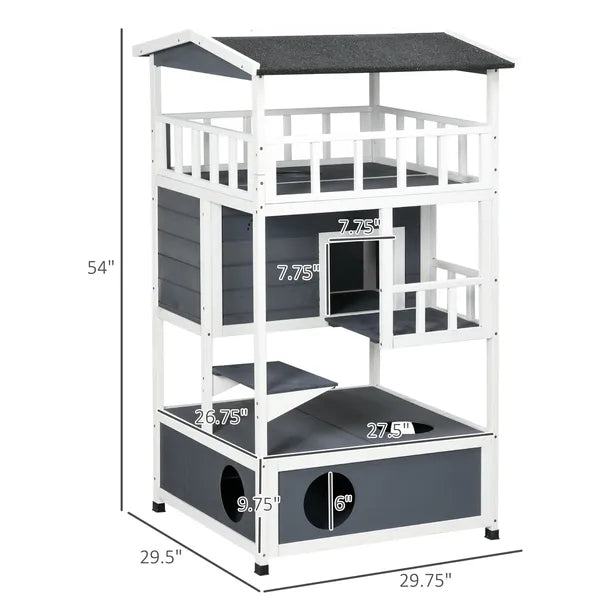 Solid Wood 4-Floor Cat Condo with Litter Box Space Multi-Level Cat Villa - product image 3