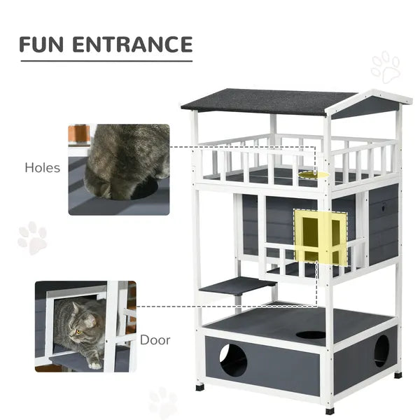Solid Wood 4-Floor Cat Condo with Litter Box Space Multi-Level Cat Villa - product image 5