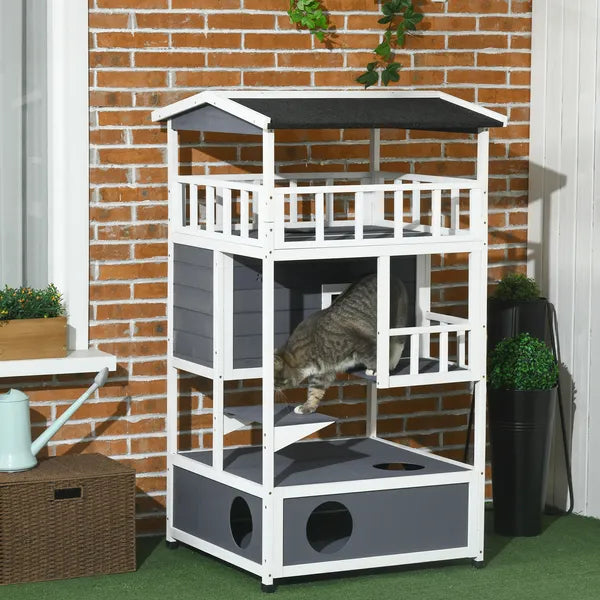Solid Wood 4-Floor Cat Condo with Litter Box Space Multi-Level Cat Villa - product image 2