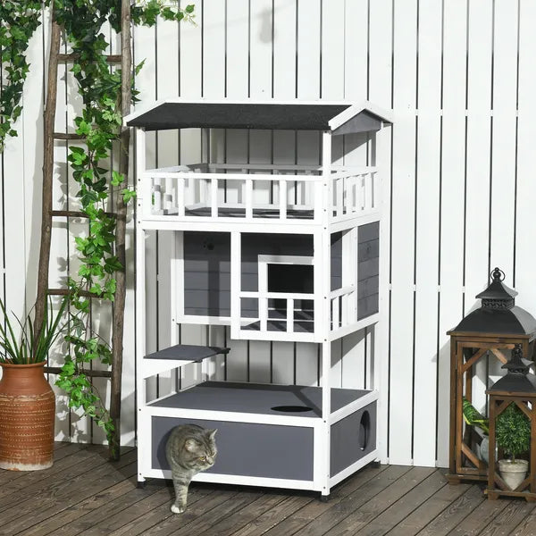Solid Wood 4-Floor Cat Condo with Litter Box Space Multi-Level Cat Villa - product image 10