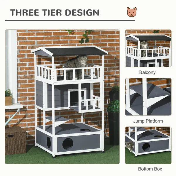 Solid Wood 4-Floor Cat Condo with Litter Box Space Multi-Level Cat Villa - product image 4