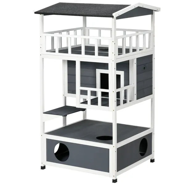 Solid Wood 4-Floor Cat Condo with Litter Box Space Multi-Level Cat Villa - product image 11