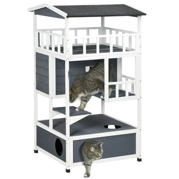 Solid Wood 4-Floor Cat Condo with Litter Box Space Multi-Level Cat Villa - product image 1