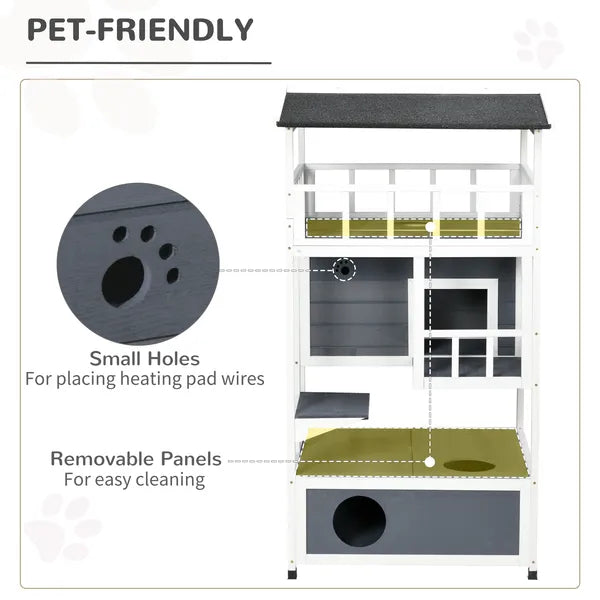 Solid Wood 4-Floor Cat Condo with Litter Box Space Multi-Level Cat Villa - product image 7