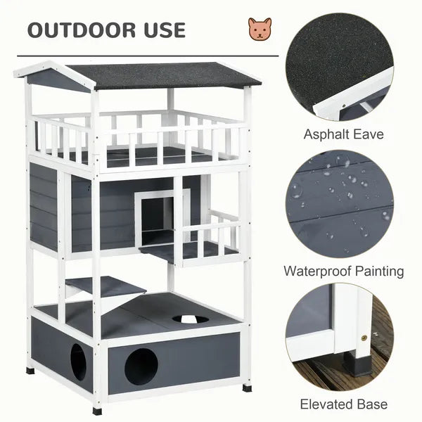 Solid Wood 4-Floor Cat Condo with Litter Box Space Multi-Level Cat Villa - product image 6