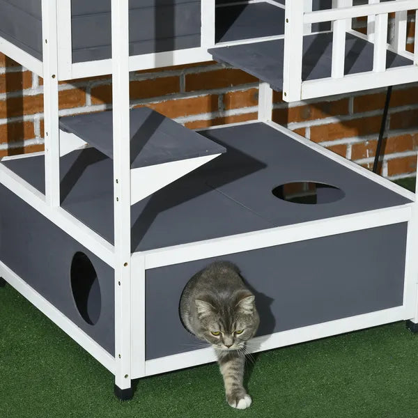 Solid Wood 4-Floor Cat Condo with Litter Box Space Multi-Level Cat Villa - product image 9