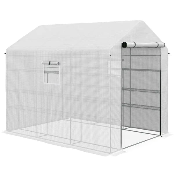 Outsunny Spacious Portable Greenhouse with Mesh Door, Shelves, and Plant Labels - 8x6 Ft, White - product image 11