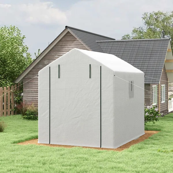 Outsunny Spacious Portable Greenhouse with Mesh Door, Shelves, and Plant Labels - 8x6 Ft, White - product image 10