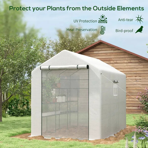 Outsunny Spacious Portable Greenhouse with Mesh Door, Shelves, and Plant Labels - 8x6 Ft, White - product image 4