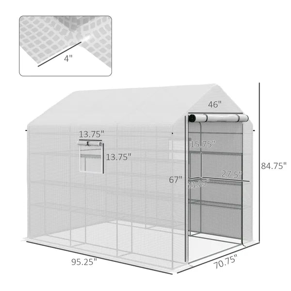 Outsunny Spacious Portable Greenhouse with Mesh Door, Shelves, and Plant Labels - 8x6 Ft, White - product image 3