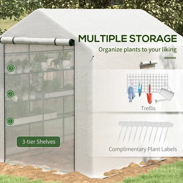 Outsunny Spacious Portable Greenhouse with Mesh Door, Shelves, and Plant Labels - 8x6 Ft, White - product image 8