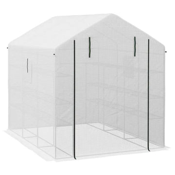 Outsunny Spacious Portable Greenhouse with Mesh Door, Shelves, and Plant Labels - 8x6 Ft, White - product image 1