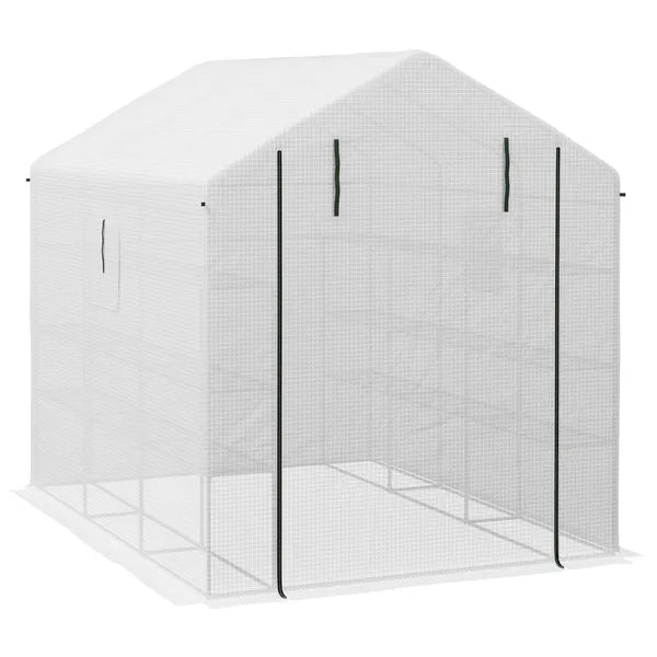 Outsunny Spacious Portable Greenhouse with Mesh Door, Shelves, and Plant Labels - 8x6 Ft, White - product image 1