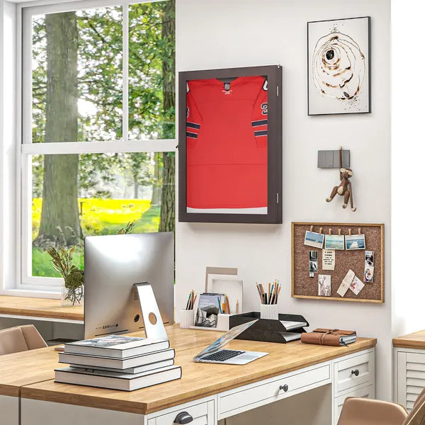 HOMCOM Sports Jersey Display Case 235x315 UV Protection Frame Wall Mount Brown - product image 2