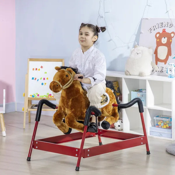 Qaba Spring Rocking Horse with Sound for Kids Ages 3 Plus Almond - product image 2