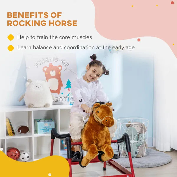 Qaba Spring Rocking Horse with Sound for Kids Ages 3 Plus Almond - product image 4