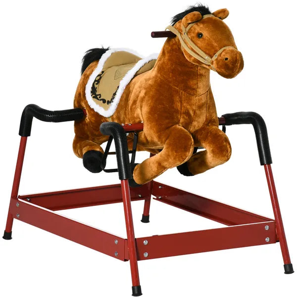 Qaba Spring Rocking Horse with Sound for Kids Ages 3 Plus Almond - product image 1