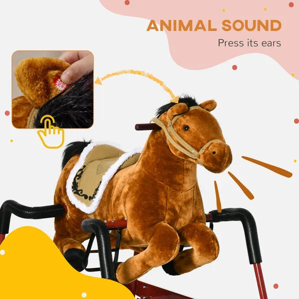 Qaba Spring Rocking Horse with Sound for Kids Ages 3 Plus Almond - product image 5