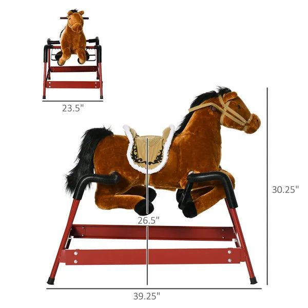 Qaba Spring Rocking Horse with Sound for Kids Ages 3 Plus Almond - product image 3