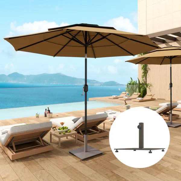 Square Patio Umbrella Base, 29 lbs Metal Umbrella Stand Base with Adjustable Foot Pads, Heavy Duty Patio Umbrella Holder for 1.5"/1.9" Umbrella Poles for Outdoor, Lawn, Poolside, Brown - product image 10