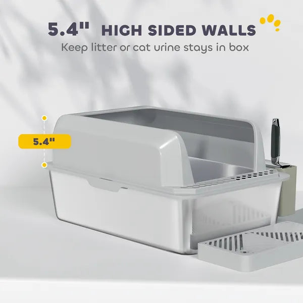 PawHut Stainless Steel Litter Box with Metal Scoop and Scoop Holder, High Sided, Anti-Urine Leakage, Non-Sticky - product image 4