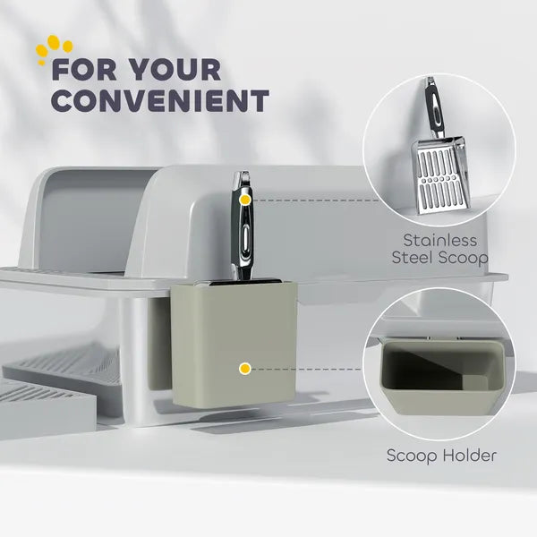 PawHut Stainless Steel Litter Box with Metal Scoop and Scoop Holder, High Sided, Anti-Urine Leakage, Non-Sticky - product image 7