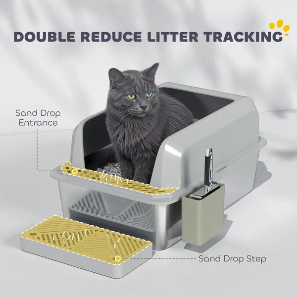 PawHut Stainless Steel Litter Box with Metal Scoop and Scoop Holder, High Sided, Anti-Urine Leakage, Non-Sticky - product image 6