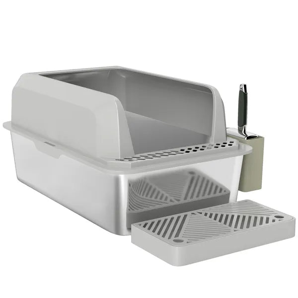 PawHut Stainless Steel Litter Box with Metal Scoop and Scoop Holder, High Sided, Anti-Urine Leakage, Non-Sticky - product image 1