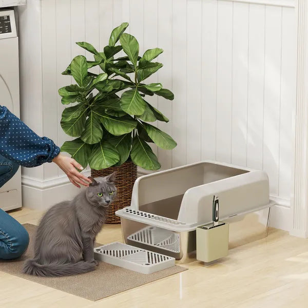 PawHut Stainless Steel Litter Box with Metal Scoop and Scoop Holder, High Sided, Anti-Urine Leakage, Non-Sticky - product image 2