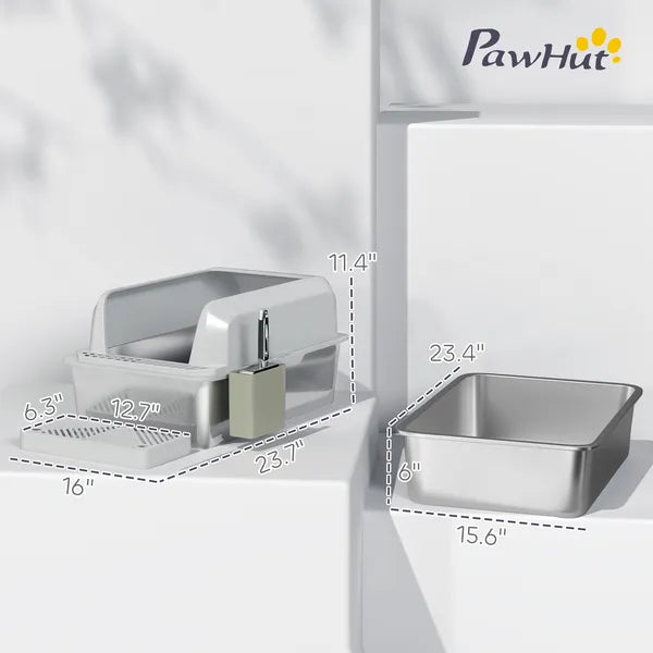 PawHut Stainless Steel Litter Box with Metal Scoop and Scoop Holder, High Sided, Anti-Urine Leakage, Non-Sticky - product image 3