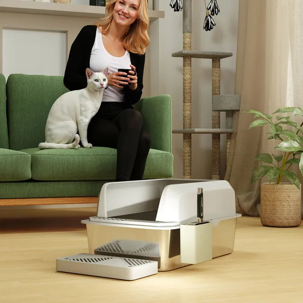 PawHut Stainless Steel Litter Box with Metal Scoop and Scoop Holder, High Sided, Anti-Urine Leakage, Non-Sticky - product image 8