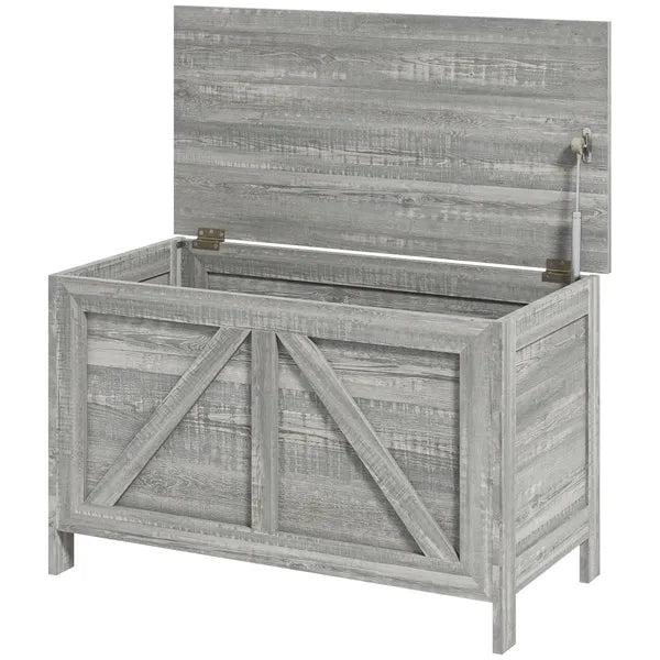 Storage Chest, Farmhouse Lift Top Box Organizer with Safety Hinge, for Bedroom, Entryway, Living Room, Gray Wood Grain - product image 1