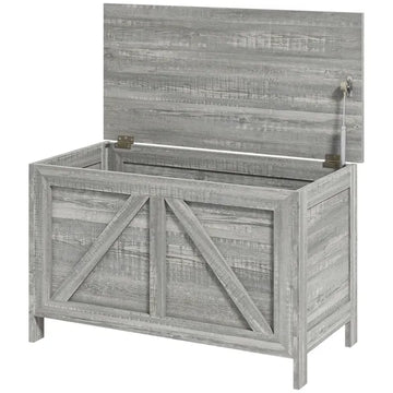 Storage Chest, Farmhouse Lift Top Box Organizer with Safety Hinge, for Bedroom, Entryway, Living Room, Gray Wood Grain - product image 1
