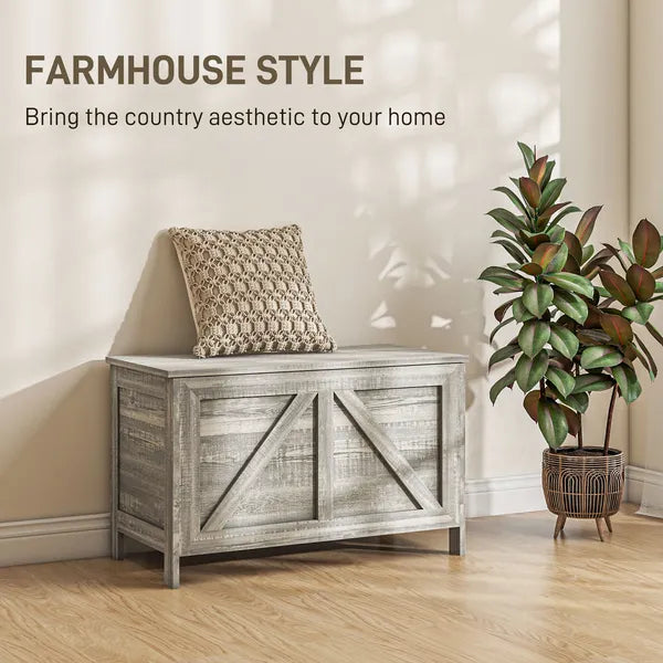 Storage Chest, Farmhouse Lift Top Box Organizer with Safety Hinge, for Bedroom, Entryway, Living Room, Gray Wood Grain - product image 4