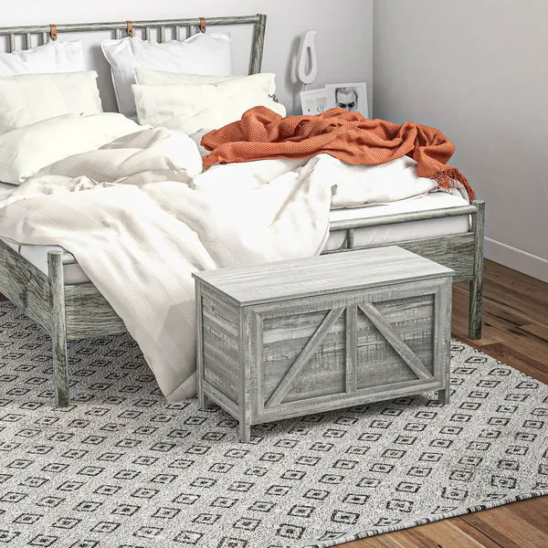 Storage Chest, Farmhouse Lift Top Box Organizer with Safety Hinge, for Bedroom, Entryway, Living Room, Gray Wood Grain - product image 9