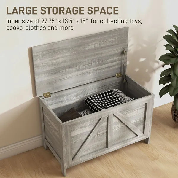 Storage Chest, Farmhouse Lift Top Box Organizer with Safety Hinge, for Bedroom, Entryway, Living Room, Gray Wood Grain - product image 5