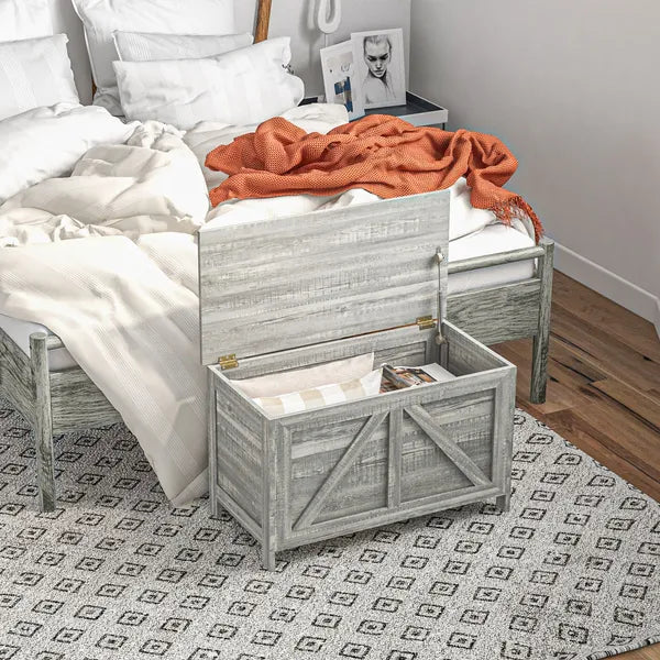 Storage Chest, Farmhouse Lift Top Box Organizer with Safety Hinge, for Bedroom, Entryway, Living Room, Gray Wood Grain - product image 10