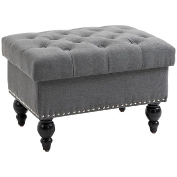 Storage Ottoman 25" with Removable Lid Button-Tufted Fabric Bench Wood Legs Grey Footrest Seat - product image 1