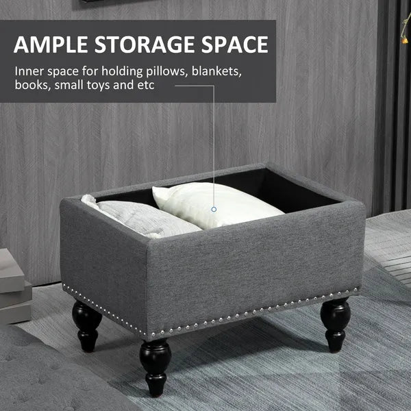 Storage Ottoman 25" with Removable Lid Button-Tufted Fabric Bench Wood Legs Grey Footrest Seat - product image 5