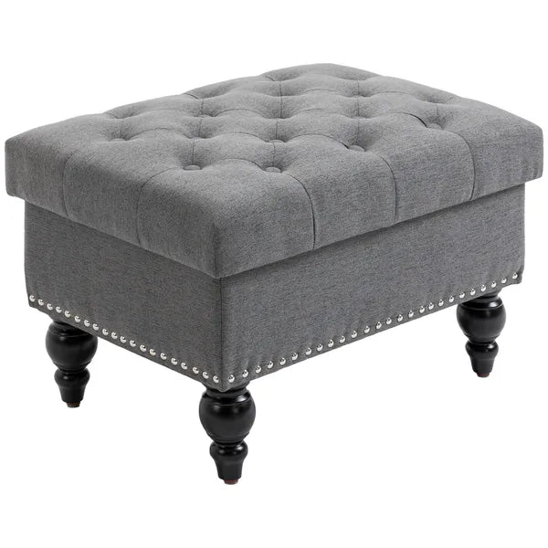 Storage Ottoman 25" with Removable Lid Button-Tufted Fabric Bench Wood Legs Grey Footrest Seat - product image 11