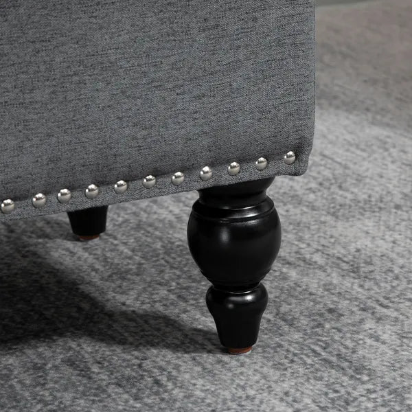 Storage Ottoman 25" with Removable Lid Button-Tufted Fabric Bench Wood Legs Grey Footrest Seat - product image 9