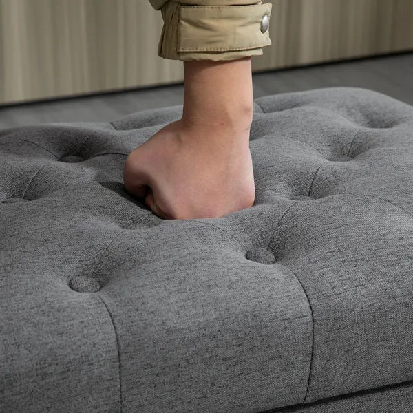 Storage Ottoman 25" with Removable Lid Button-Tufted Fabric Bench Wood Legs Grey Footrest Seat - product image 8