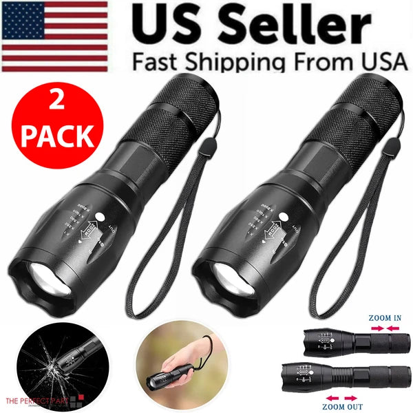 2 Pack Zoomable LED Tactical Flashlights with 5 Modes and AAA Battery Holders