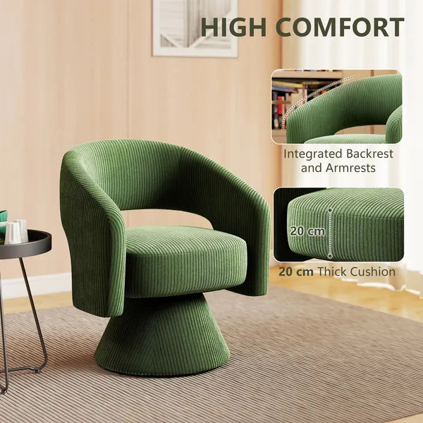 Swivel Barrel Accent Chair, Modern Upholstered Living Room Chair with Thick Padding for Reading, Green - product image 4