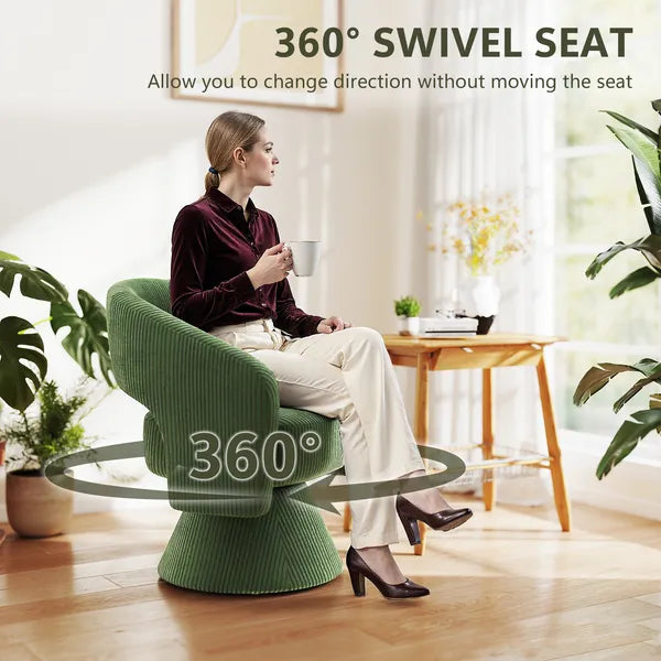 Swivel Barrel Accent Chair, Modern Upholstered Living Room Chair with Thick Padding for Reading, Green - product image 6